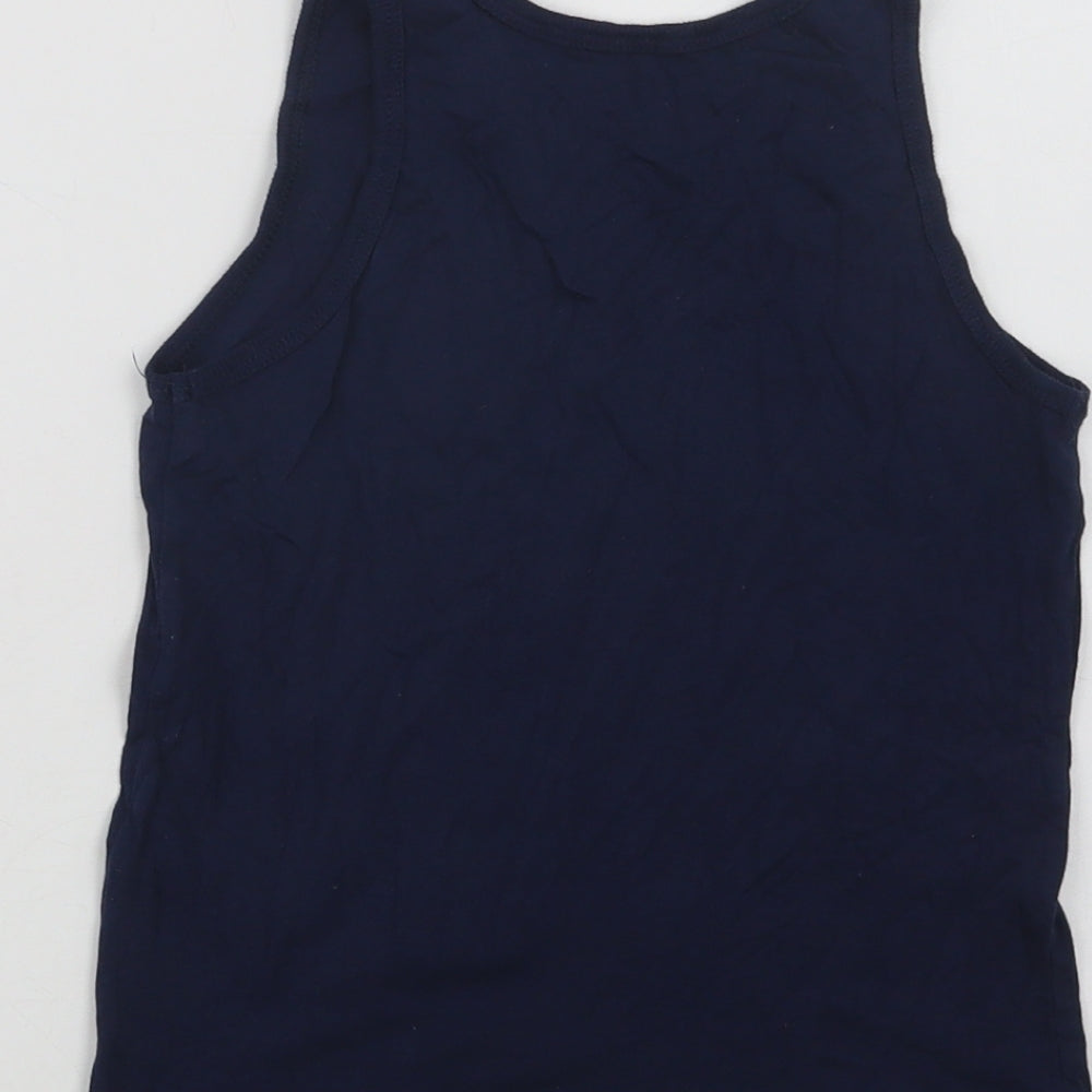 Matalan Girls Blue  Cotton Basic Tank Size 6-7 Years Crew Neck