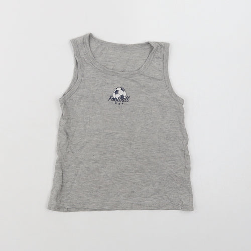 Primark Boys Grey  Cotton Basic Tank Size 6-7 Years Crew Neck  - Football