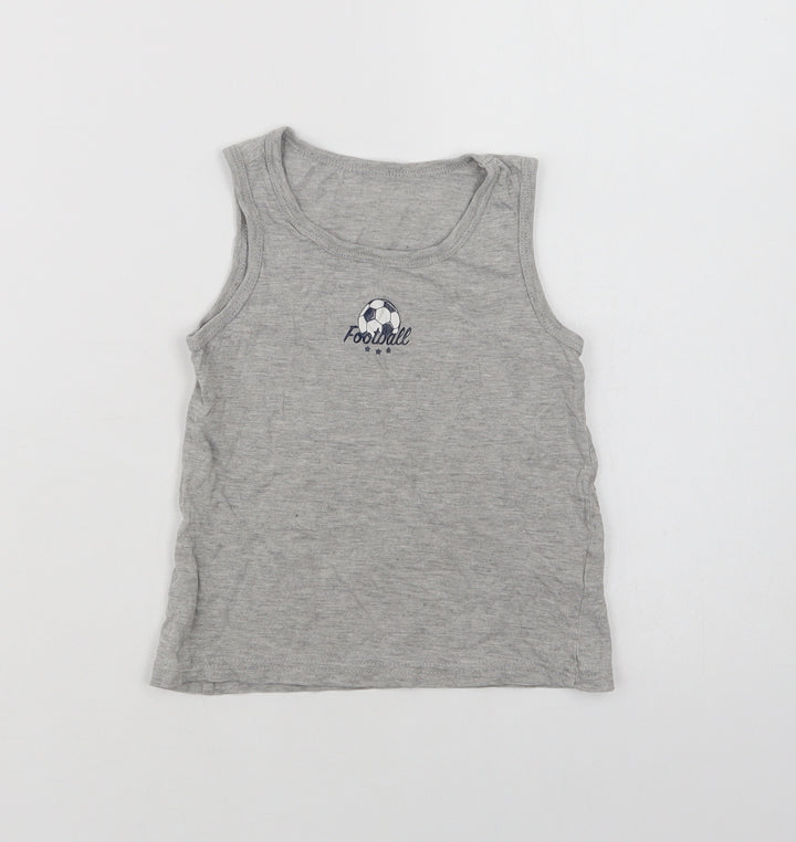 Primark Boys Grey  Cotton Basic Tank Size 6-7 Years Crew Neck  - Football