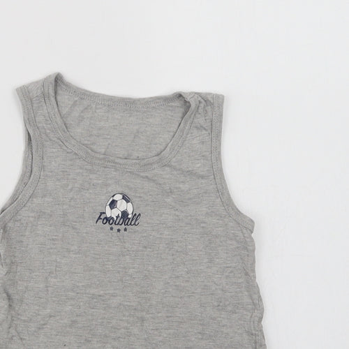 Primark Boys Grey  Cotton Basic Tank Size 6-7 Years Crew Neck  - Football