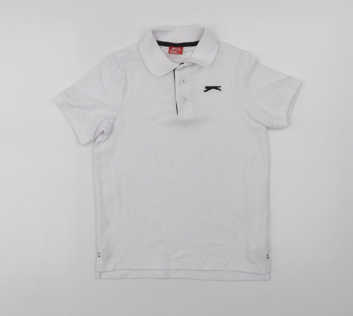 Slazenger Boys White  Polyester Basic Polo Size 9-10 Years Collared Button