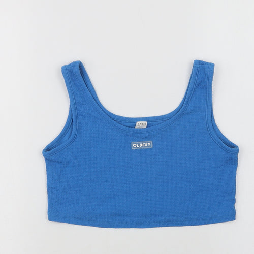 SheIn Girls Blue  Polyester Cropped Tank Size 11-12 Years Scoop Neck  - Lucky