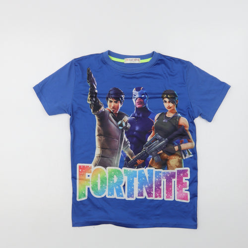 Zhixuan tong Boys Blue  Polyester Basic T-Shirt Size 13 Years Crew Neck  - Fortnite