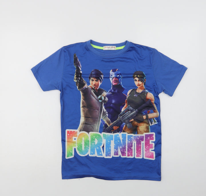Zhixuan tong Boys Blue  Polyester Basic T-Shirt Size 13 Years Crew Neck  - Fortnite