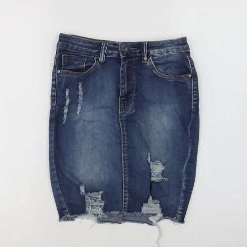 My Bestiny Womens Blue  Cotton Mini Skirt Size S   Button