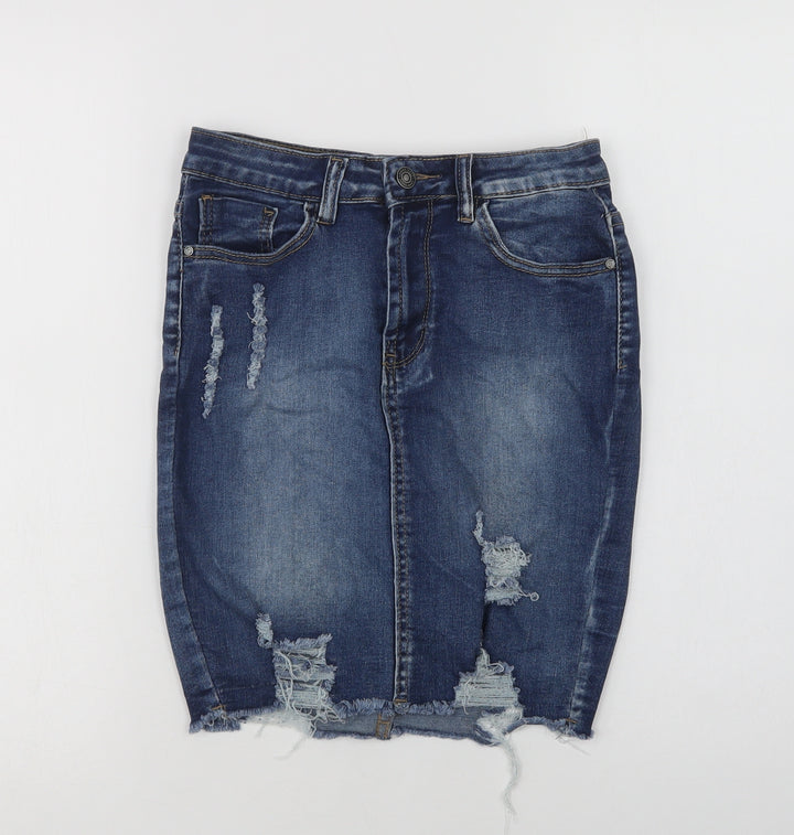 My Bestiny Womens Blue Cotton Mini Skirt Size S Button