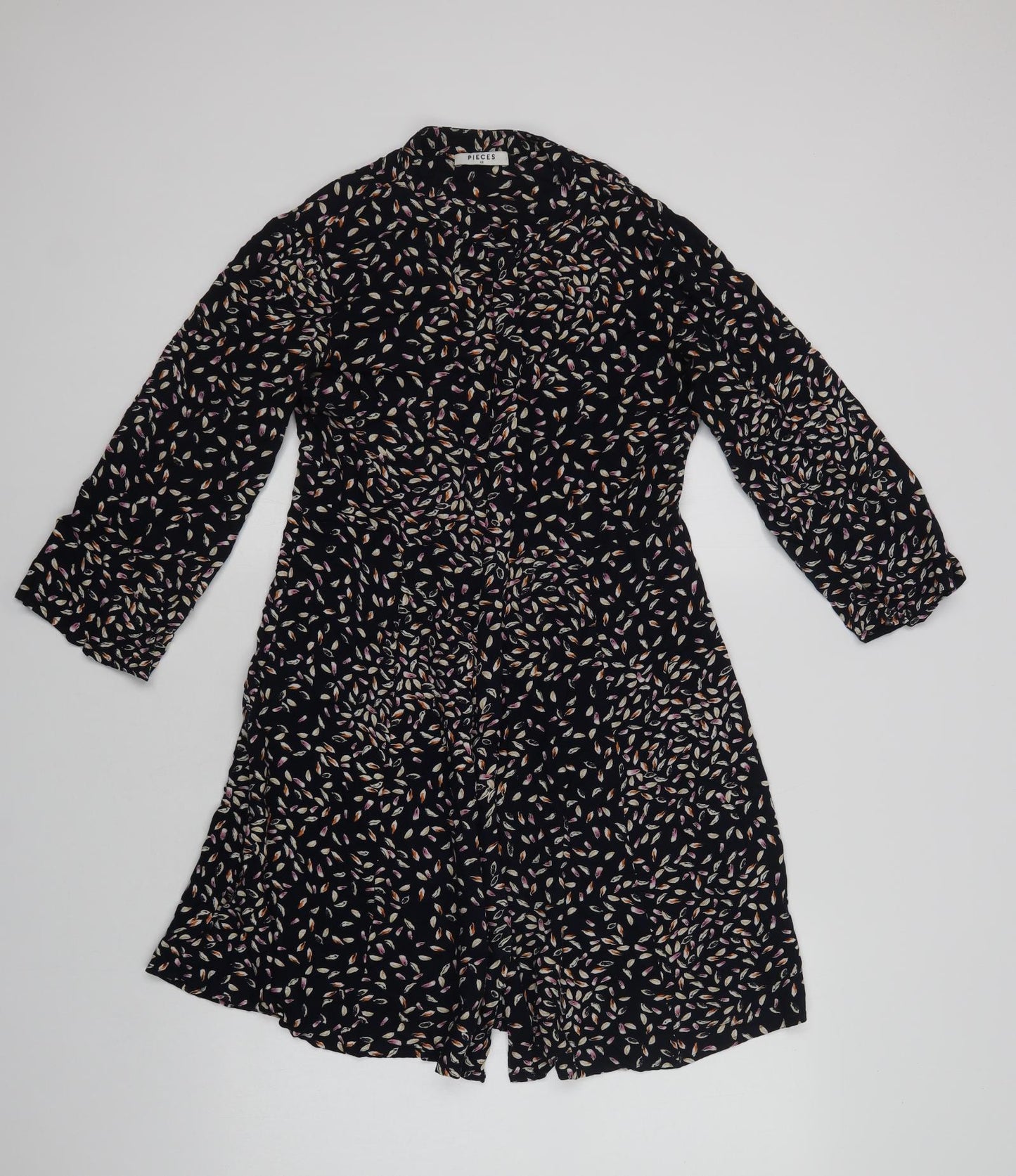 Pieces Womens Blue Geometric Viscose Fit & Flare  Size XS  High Neck Button