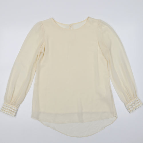 Primark Womens Ivory  Polyester Basic Blouse Size 8 Crew Neck - Embellished Cuffs