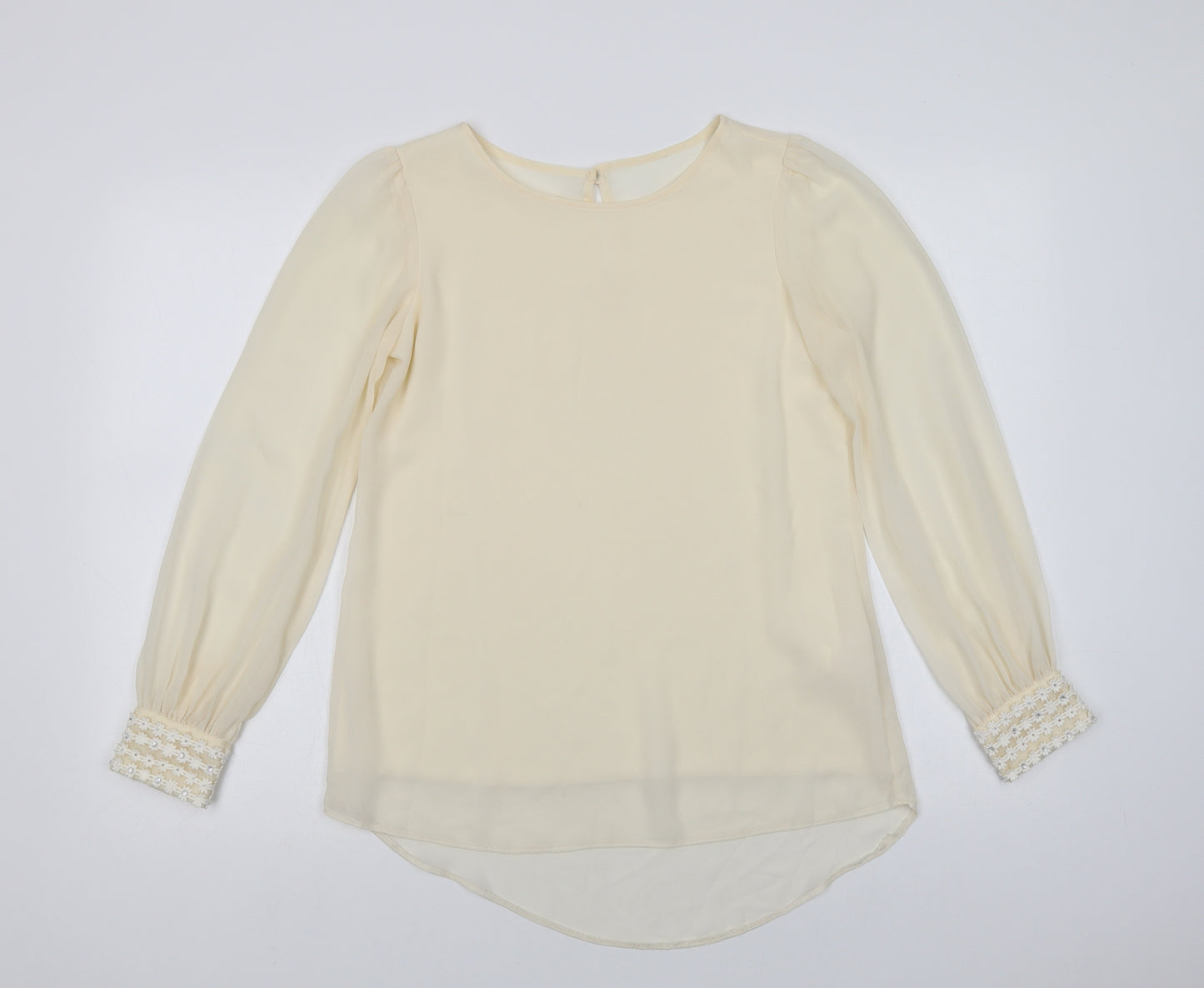 Primark Womens Ivory  Polyester Basic Blouse Size 8 Crew Neck - Embellished Cuffs