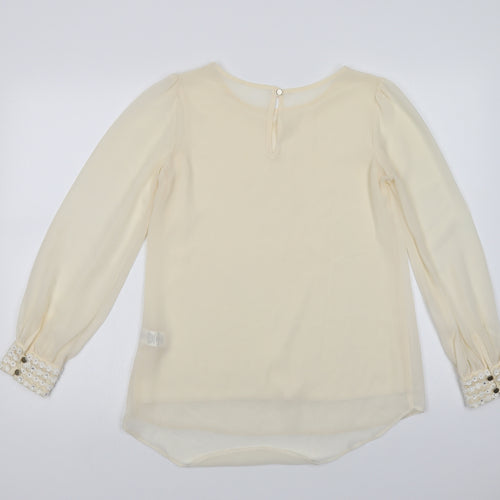 Primark Womens Ivory  Polyester Basic Blouse Size 8 Crew Neck - Embellished Cuffs