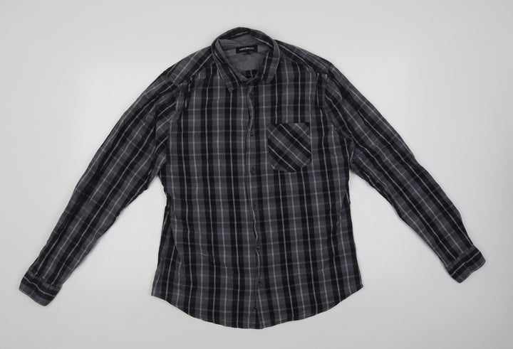 Industrialize Mens Grey Plaid Cotton Button-Up Size M Collared Button