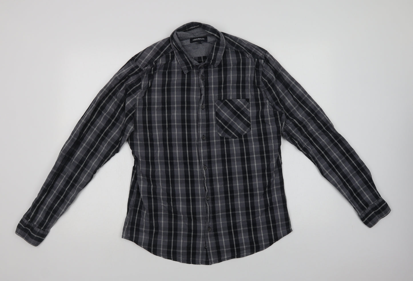 Industrialize Mens Grey Plaid Cotton  Button-Up Size M Collared Button