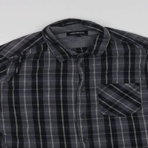 Industrialize Mens Grey Plaid Cotton  Button-Up Size M Collared Button