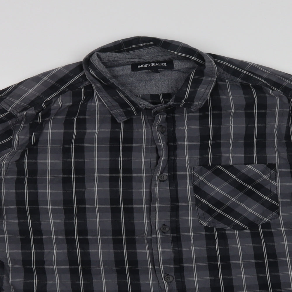 Industrialize Mens Grey Plaid Cotton  Button-Up Size M Collared Button