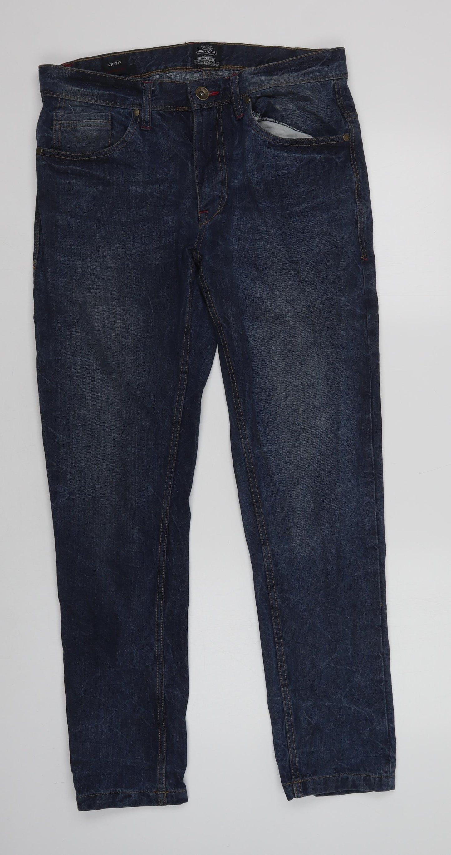Industrialize Mens Blue  Cotton Straight Jeans Size 32 L30 in Regular Button