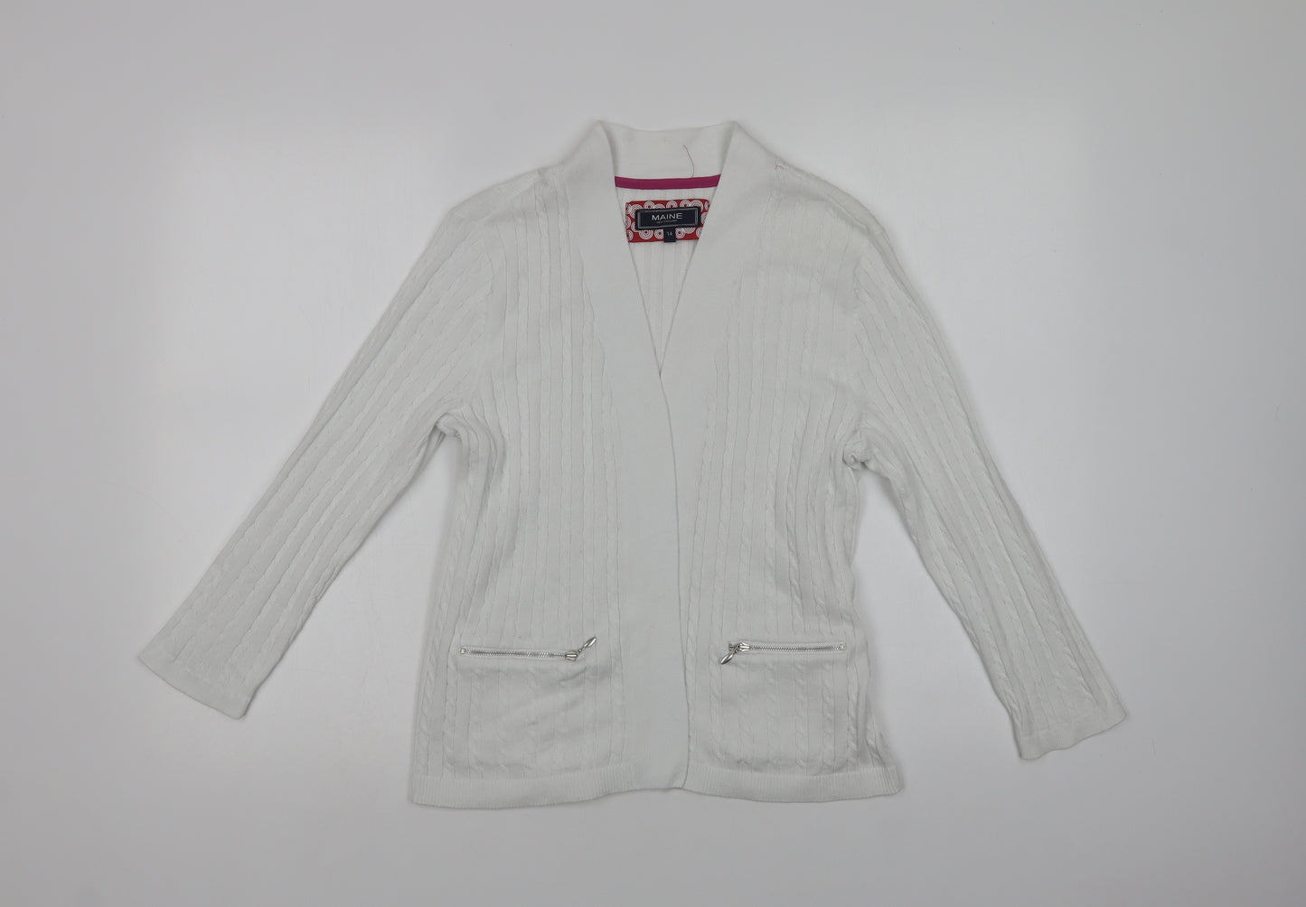 Maine New England Womens White V-Neck  Cotton Cardigan Jumper Size 14