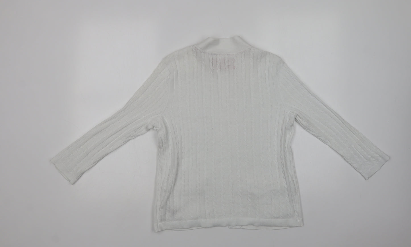Maine New England Womens White V-Neck  Cotton Cardigan Jumper Size 14