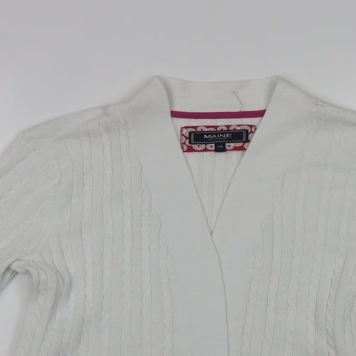 Maine New England Womens White V-Neck  Cotton Cardigan Jumper Size 14