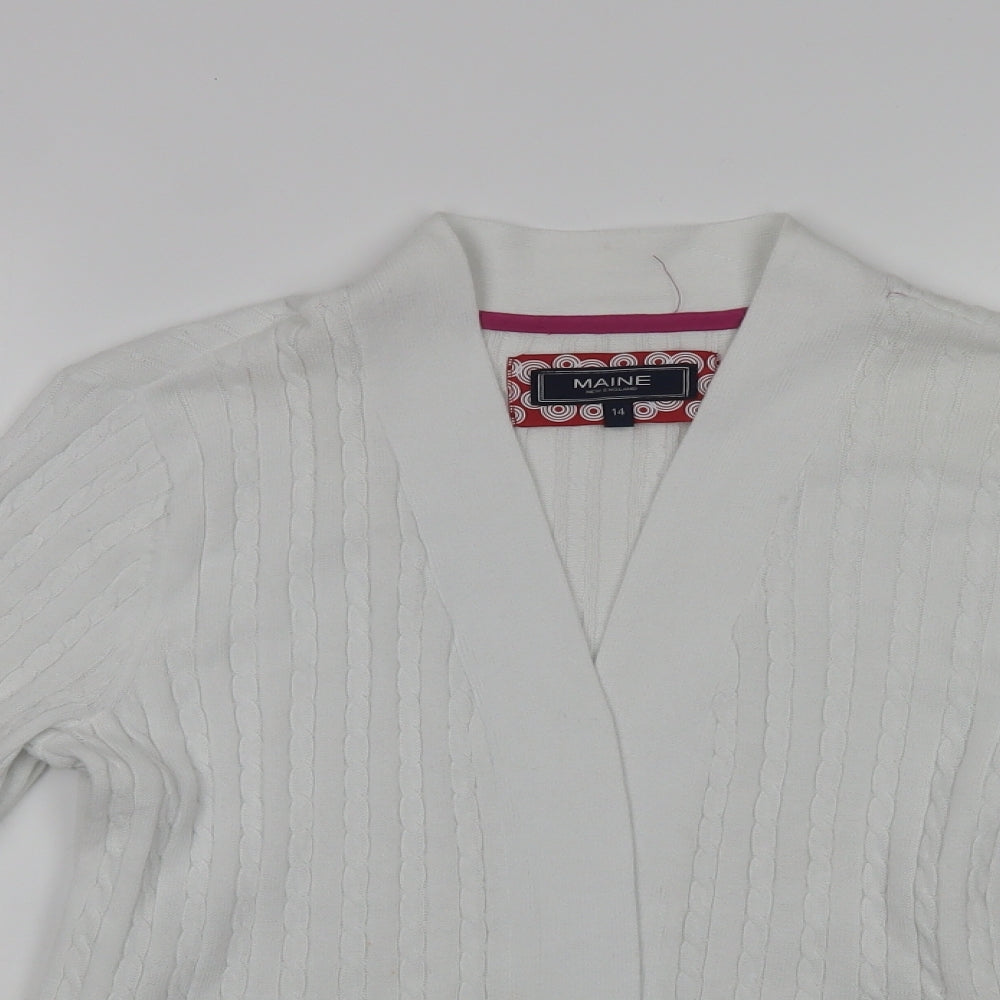 Maine New England Womens White V-Neck  Cotton Cardigan Jumper Size 14
