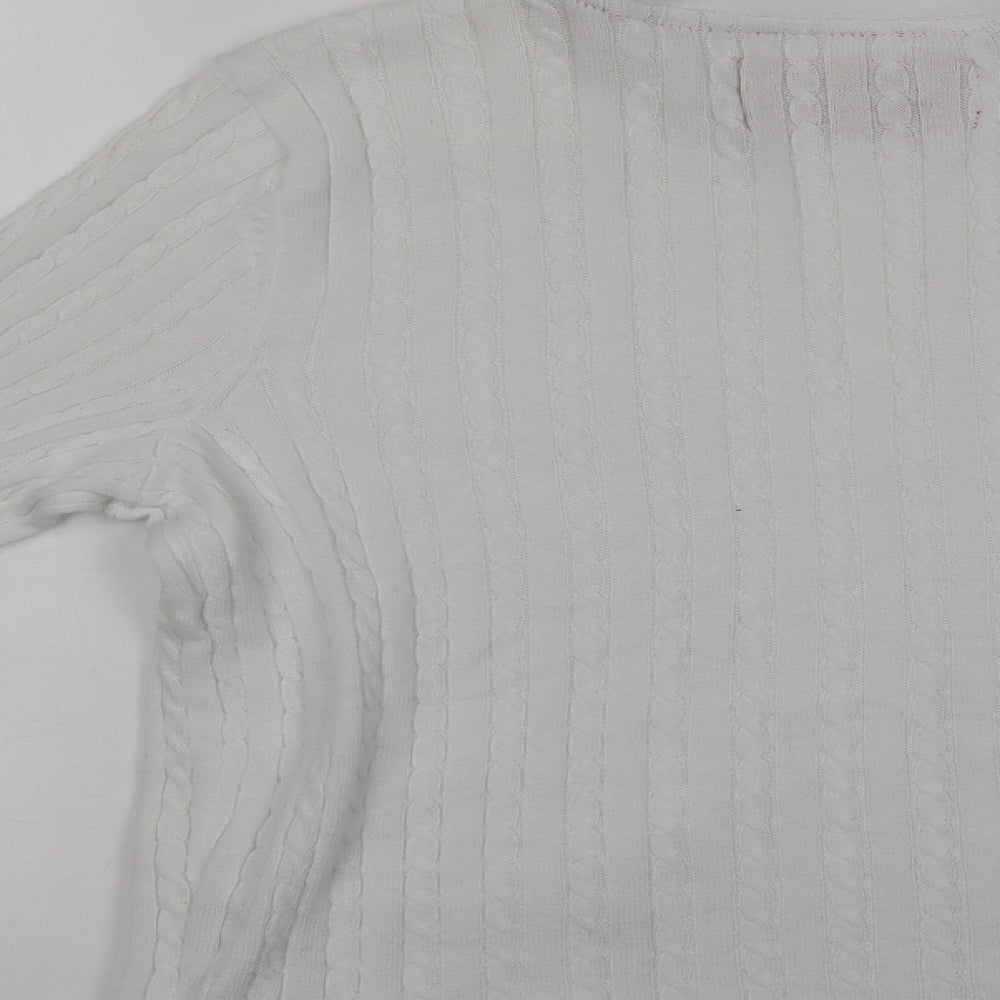 Maine New England Womens White V-Neck  Cotton Cardigan Jumper Size 14