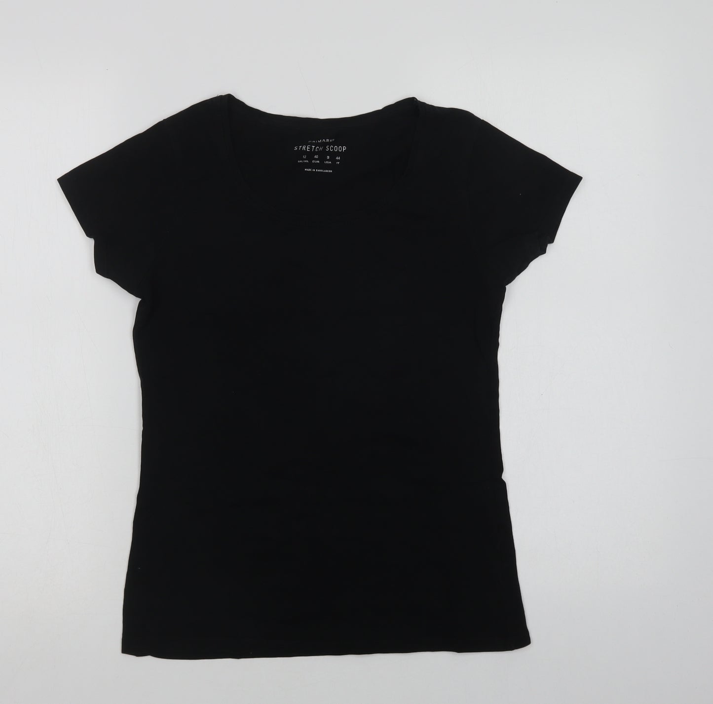 Primark Womens Black  Cotton Basic T-Shirt Size 12 Scoop Neck