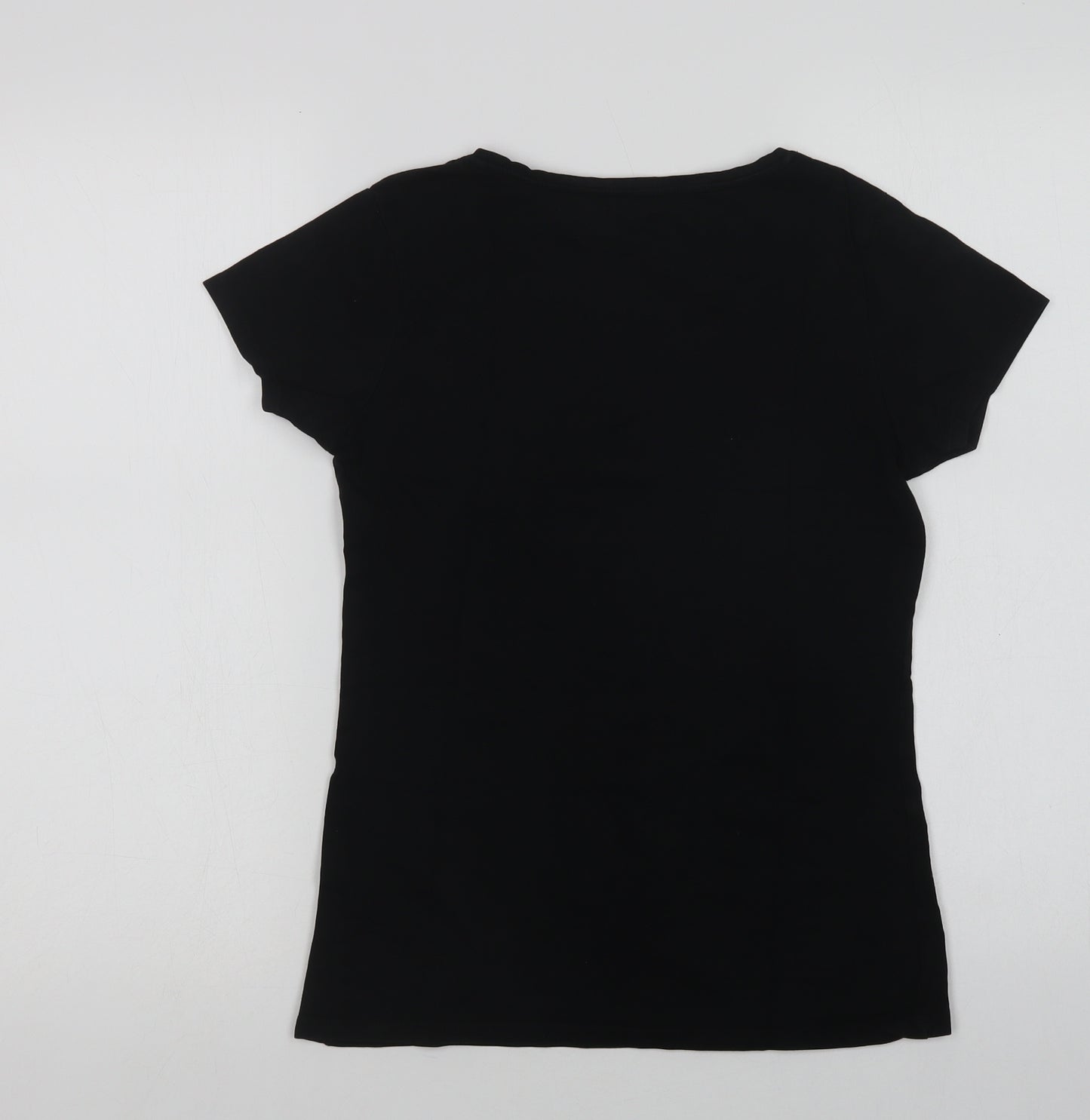 Primark Womens Black  Cotton Basic T-Shirt Size 12 Scoop Neck