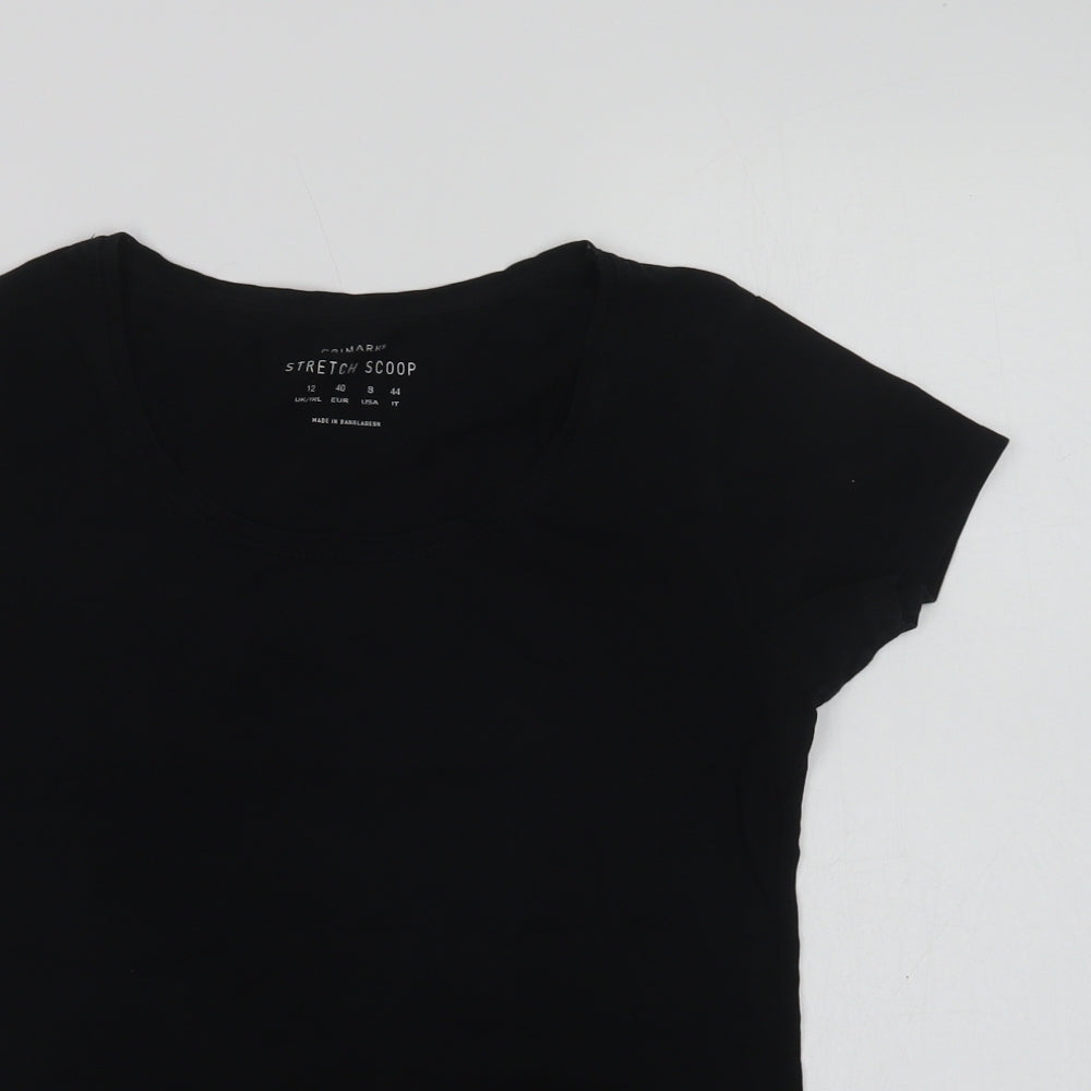 Primark Womens Black  Cotton Basic T-Shirt Size 12 Scoop Neck