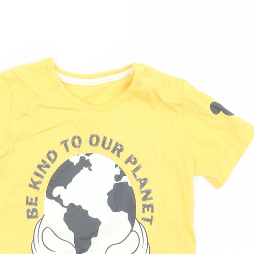George Boys Yellow  Cotton Basic T-Shirt Size 12-18 Months Crew Neck Snap - Mickey Mouse