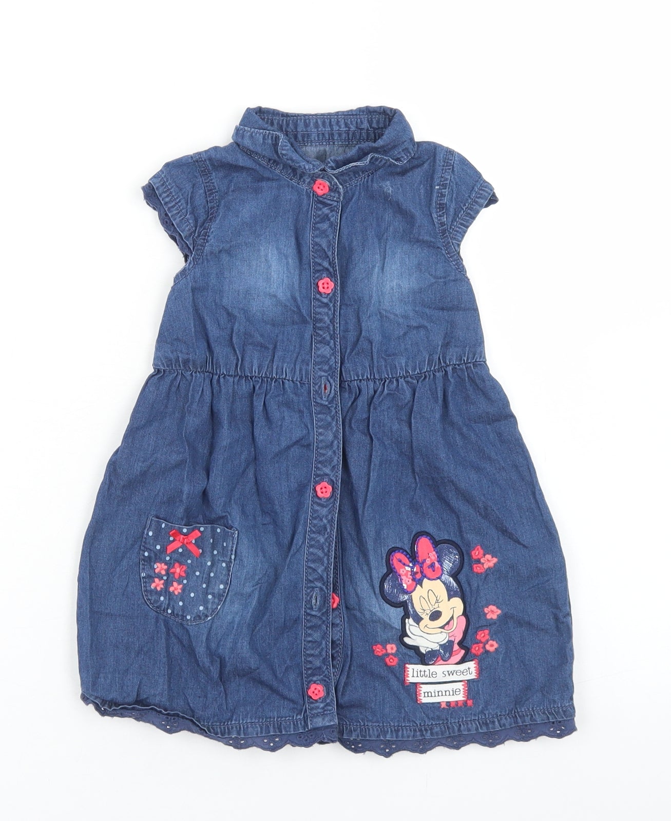 George Girls Blue  Cotton A-Line  Size 9-12 Months  Collared Button - Minnie Mouse