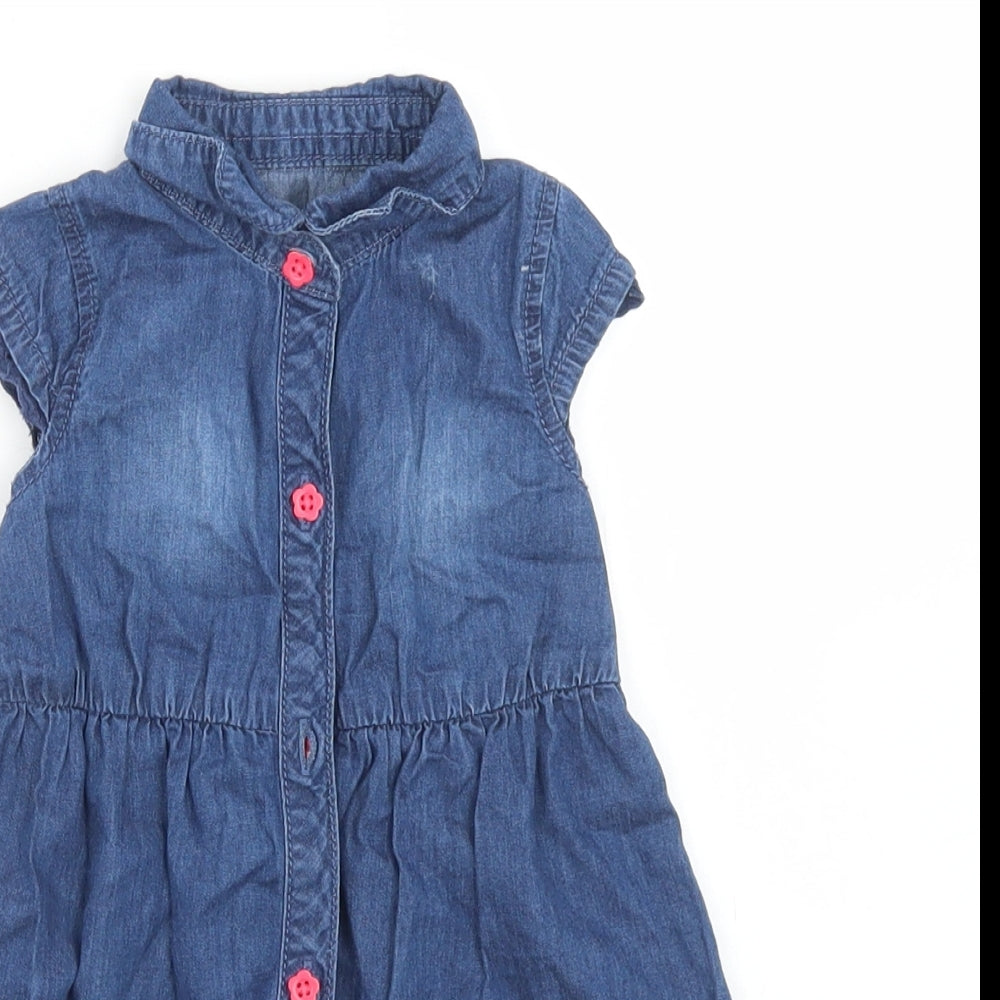 George Girls Blue  Cotton A-Line  Size 9-12 Months  Collared Button - Minnie Mouse