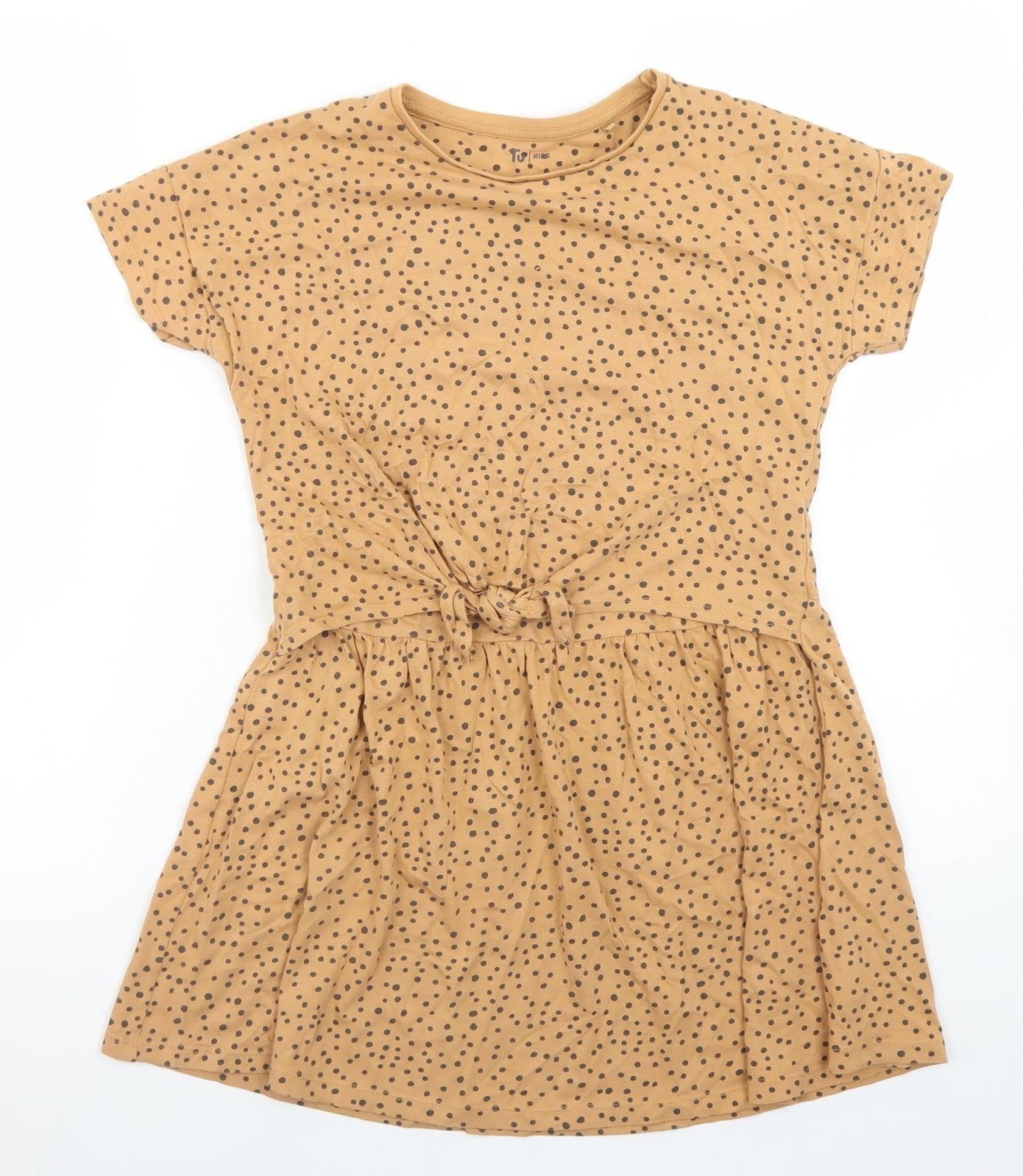 TU Girls Brown Spotted Cotton Skater Dress  Size 9 Years  Crew Neck  - Tie Front