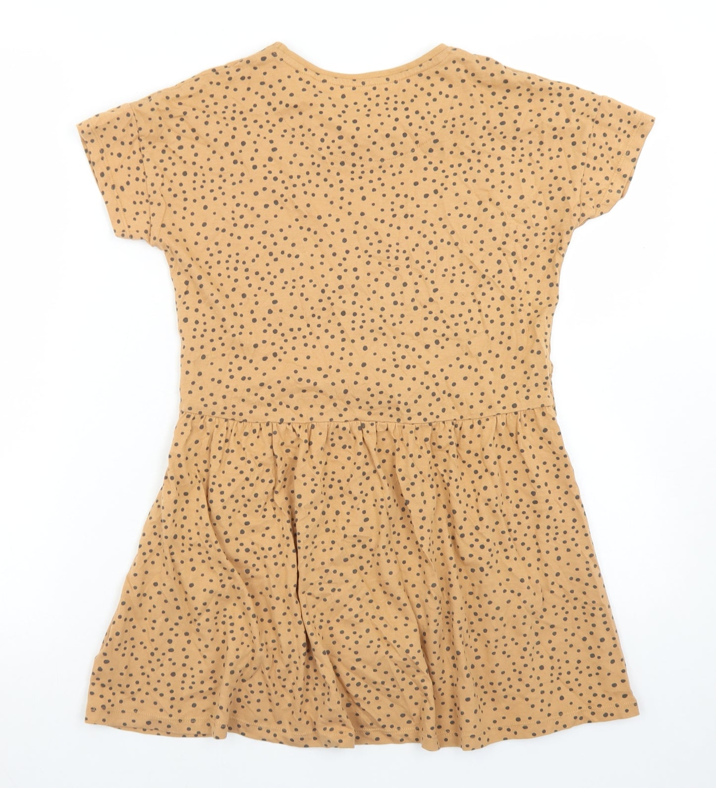 TU Girls Brown Spotted Cotton Skater Dress  Size 9 Years  Crew Neck  - Tie Front