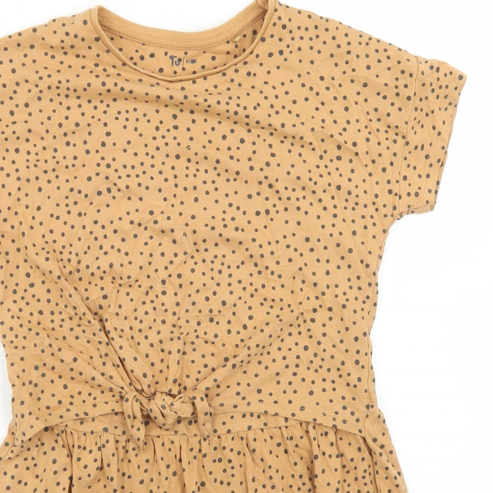 TU Girls Brown Spotted Cotton Skater Dress  Size 9 Years  Crew Neck  - Tie Front