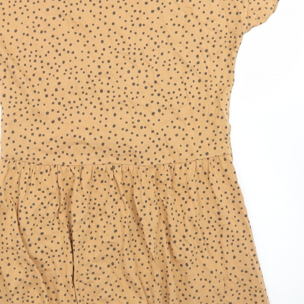 TU Girls Brown Spotted Cotton Skater Dress  Size 9 Years  Crew Neck  - Tie Front