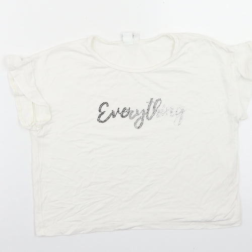 iDo Girls White  Polyester Cropped T-Shirt Size 10 Years Crew Neck  - Everything