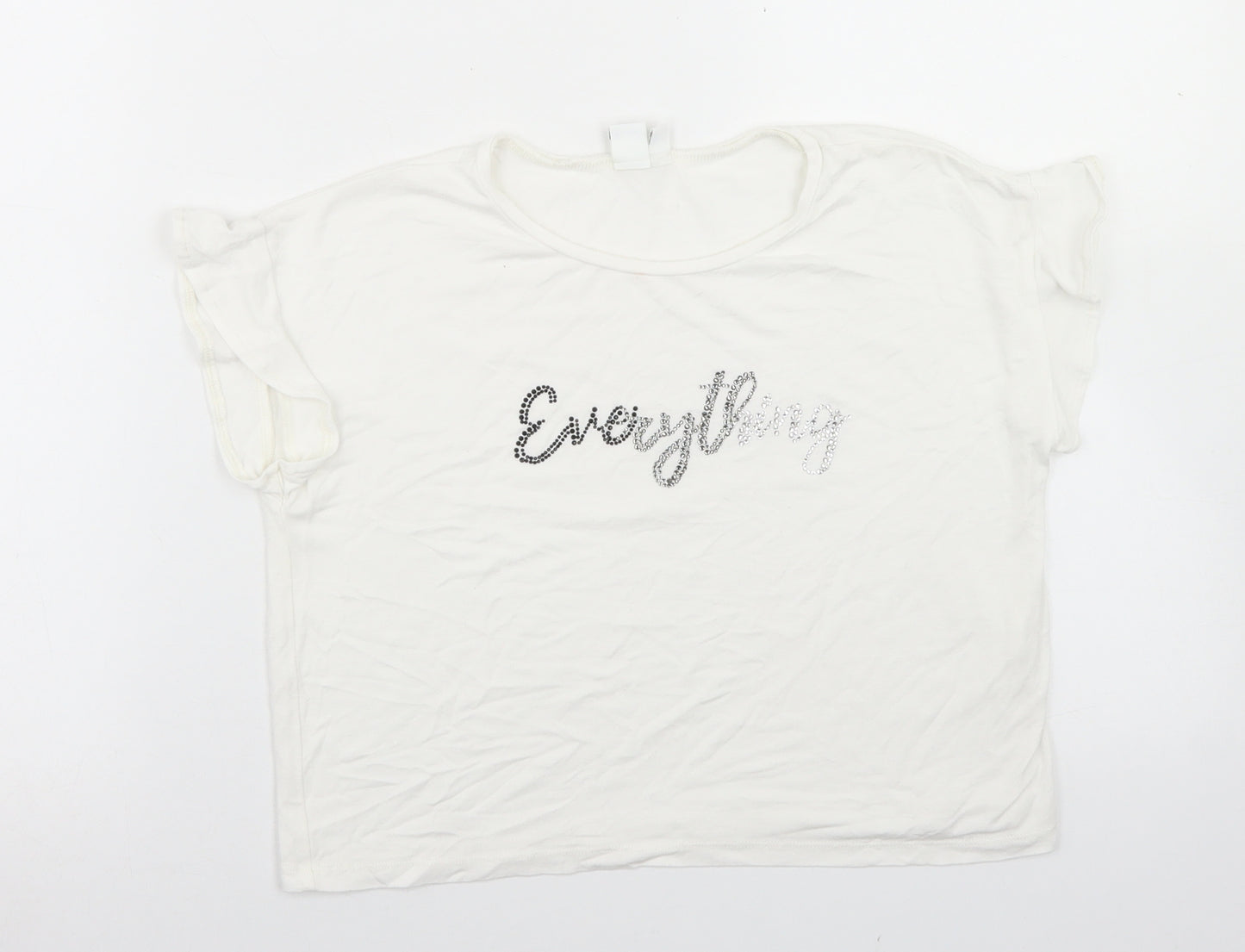 iDo Girls White  Polyester Cropped T-Shirt Size 10 Years Crew Neck  - Everything