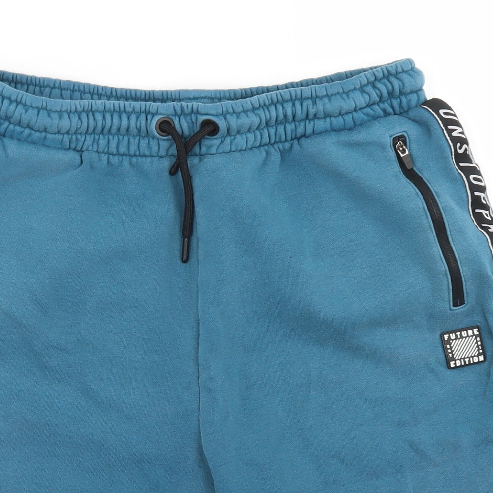 George Boys Blue  Cotton Sweat Shorts Size 15-16 Years  Regular Drawstring