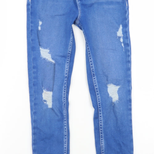 River Island Girls Blue  Cotton Skinny Jeans Size 9 Months  Regular Button - Distressed