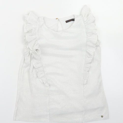 Nono Girls Silver  Polyester Basic T-Shirt Size 9-10 Years Crew Neck Button