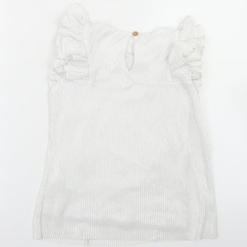 Nono Girls Silver  Polyester Basic T-Shirt Size 9-10 Years Crew Neck Button