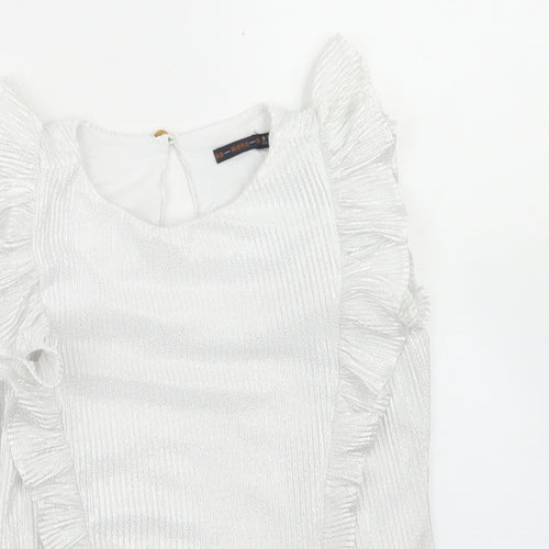 Nono Girls Silver  Polyester Basic T-Shirt Size 9-10 Years Crew Neck Button
