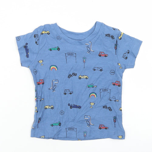 Matalan Boys Blue Geometric Cotton Basic T-Shirt Size 9-12 Months Crew Neck  - Cars