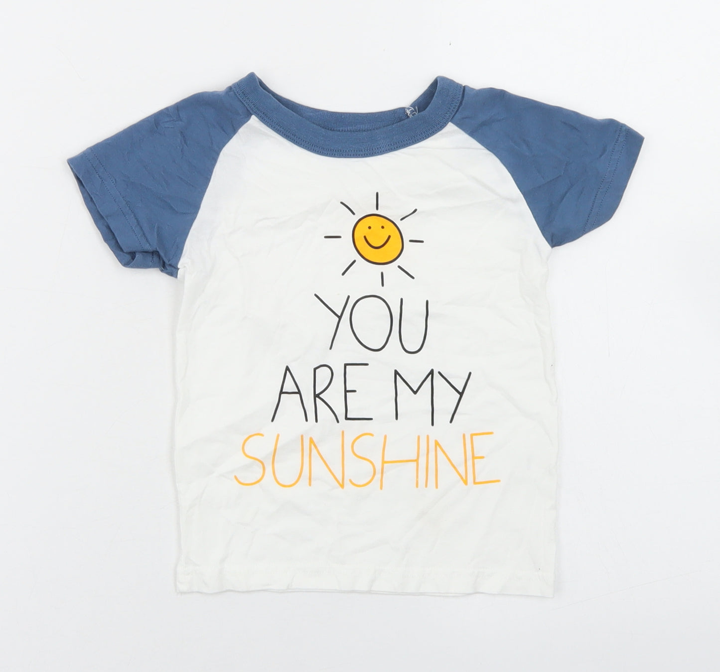 Preworn Boys White Colourblock Polyester Basic T-Shirt Size 3 Years Crew Neck  - You Are My sunshine