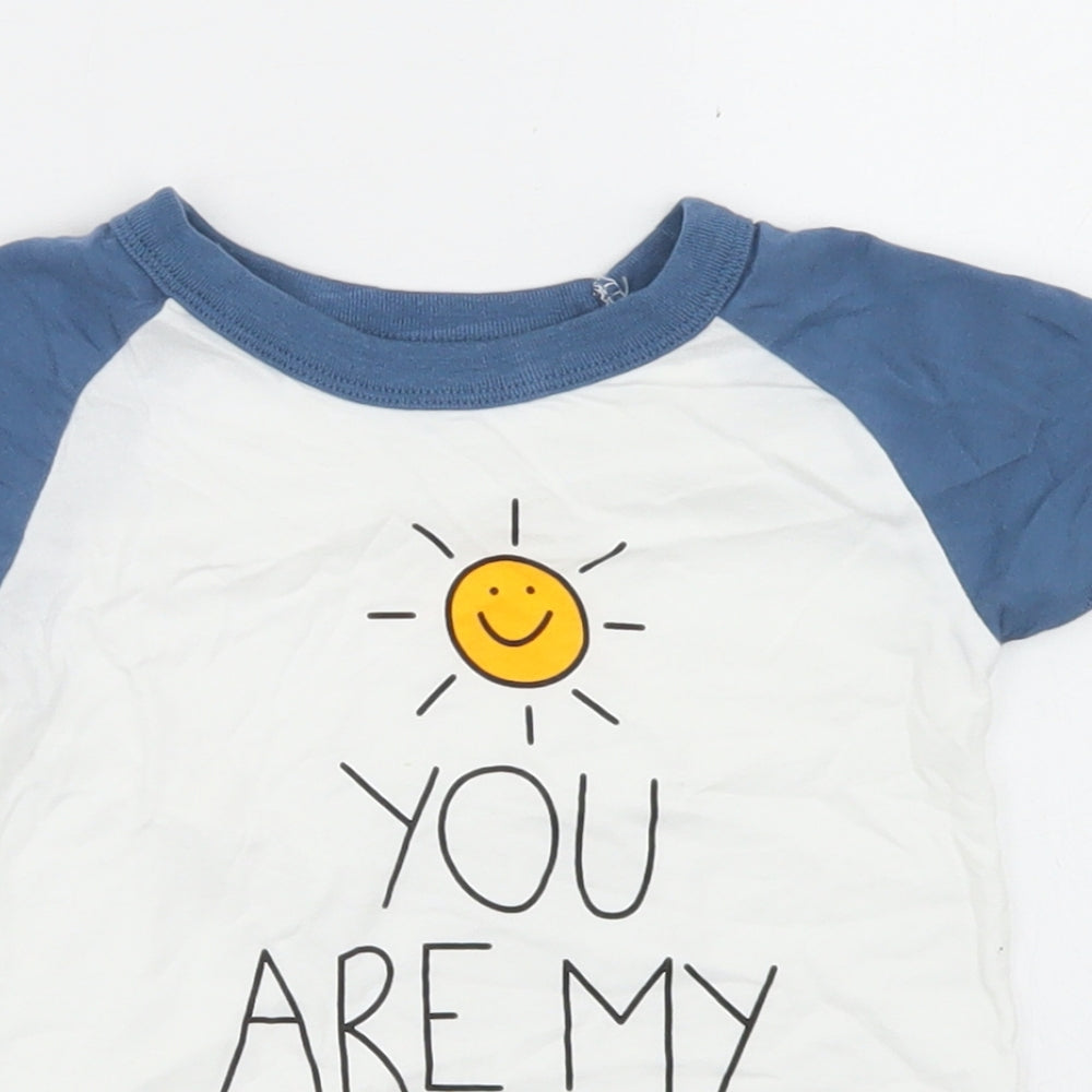 Preworn Boys White Colourblock Polyester Basic T-Shirt Size 3 Years Crew Neck  - You Are My sunshine