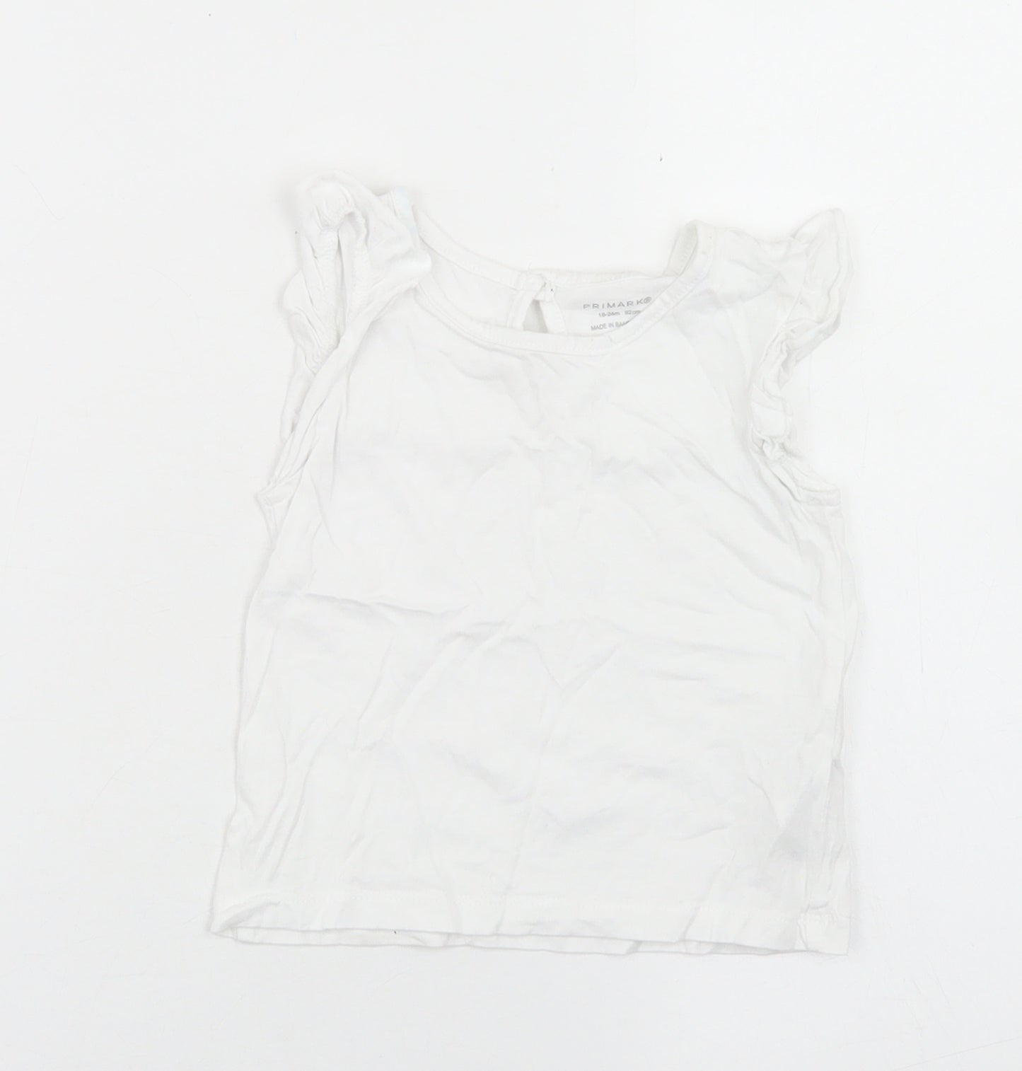 Primark Girls White  Cotton Basic T-Shirt Size 18-24 Months Crew Neck Button
