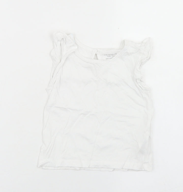 Primark Girls White  Cotton Basic T-Shirt Size 18-24 Months Crew Neck Button
