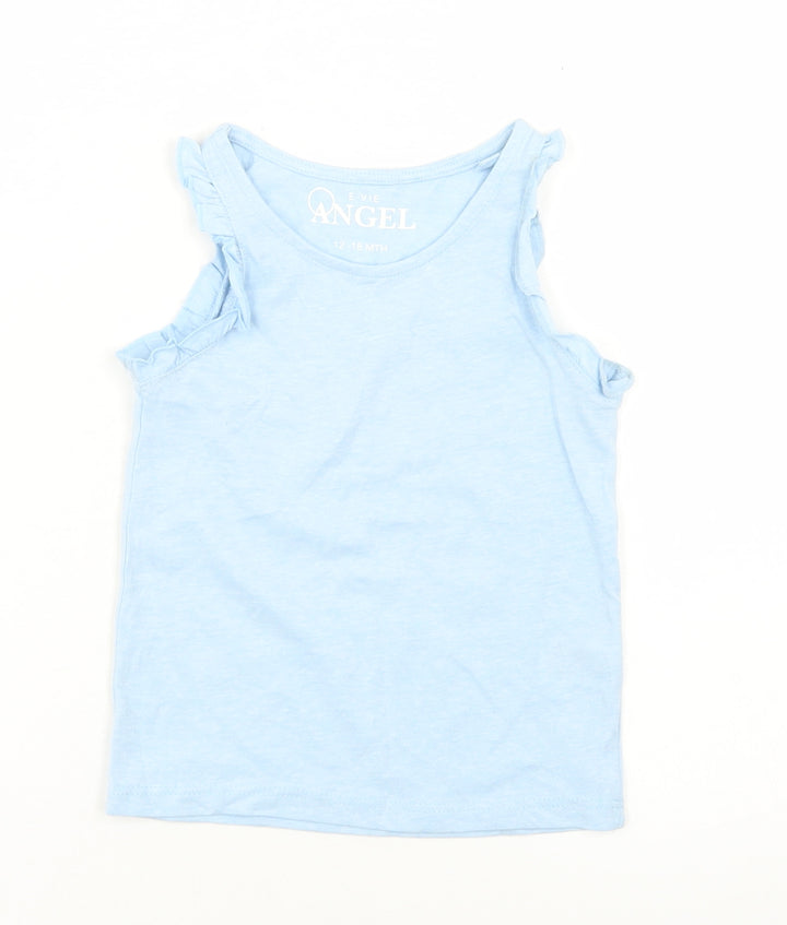 E-vie Angel Girls Blue  Cotton Basic Tank Size 12-18 Months Crew Neck