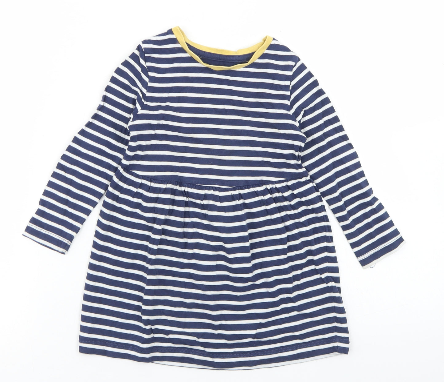 Marks and Spencer Girls Blue Striped Cotton Skater Dress  Size 2-3 Years  Crew Neck