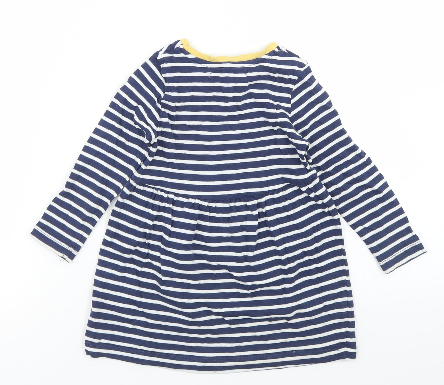 Marks and Spencer Girls Blue Striped Cotton Skater Dress  Size 2-3 Years  Crew Neck