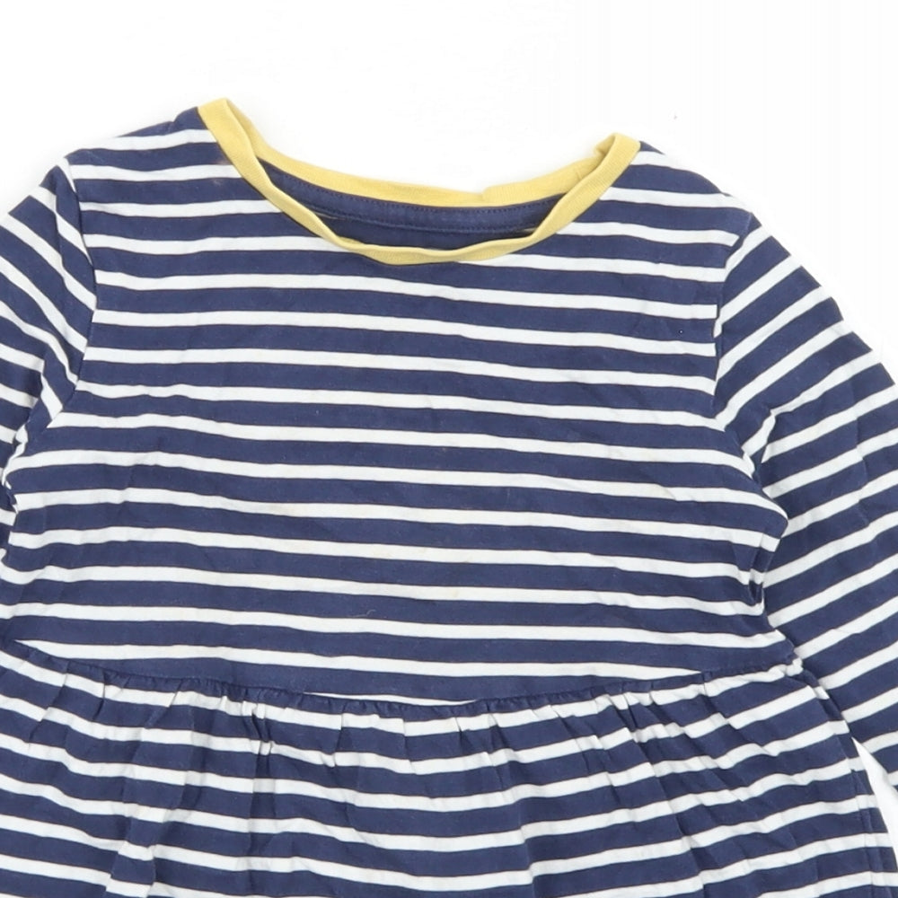 Marks and Spencer Girls Blue Striped Cotton Skater Dress  Size 2-3 Years  Crew Neck